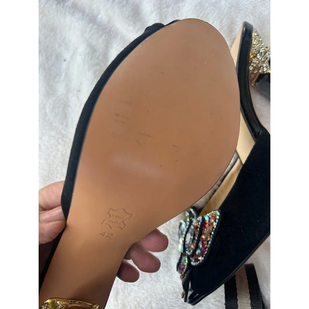 Kobzin Crystal Butterfly Mules Womens Size 11 Black Excellent Jeweled Block Heel - Picture 6 of 11